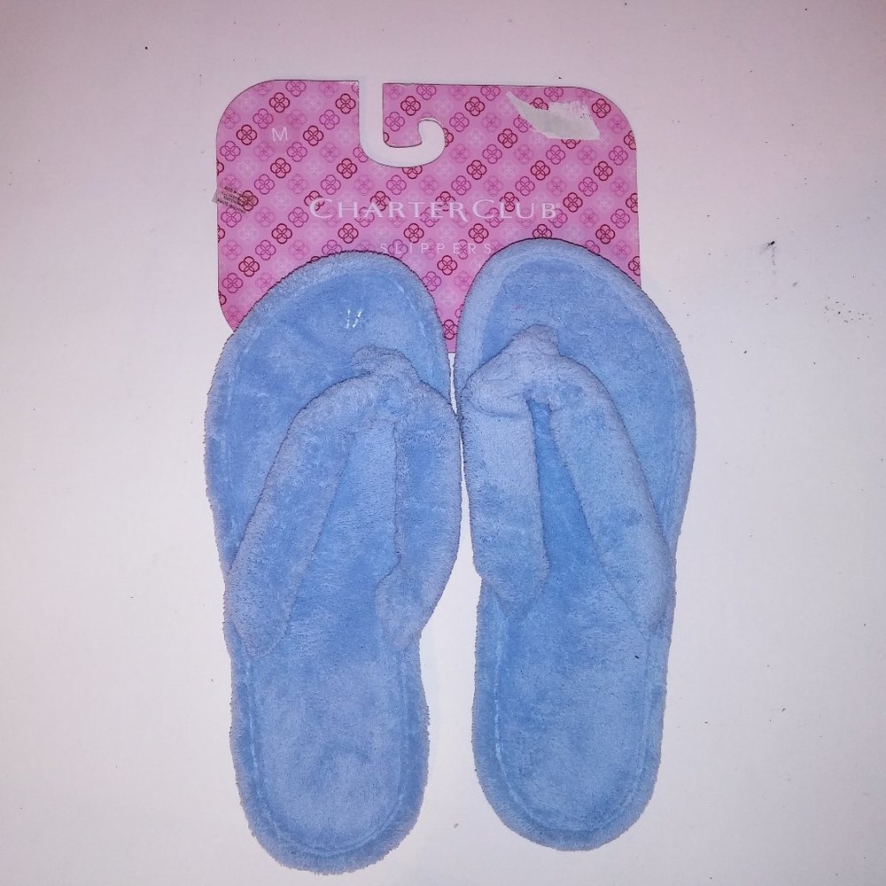 Charter Club Slippers Womens Medium Light Blue Thong New With Tags  *Bundle to S